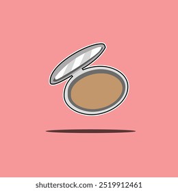 This vector illustration showcases a stylish compact powder case with a mirror and applicator puff. Perfect for beauty and makeup projects, it represents elegance and refinement