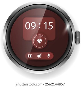 This vector illustration showcases a stylish smartwatch interface featuring a health tracker.