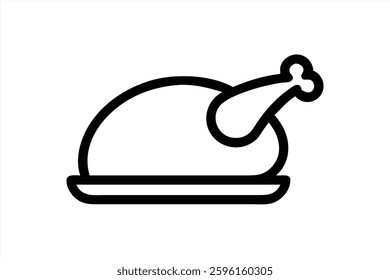 This vector illustration showcases a stylized roasted chicken served on a plate. The design emphasizes clean lines and a minimalist aesthetic, ideal for food related themes.
