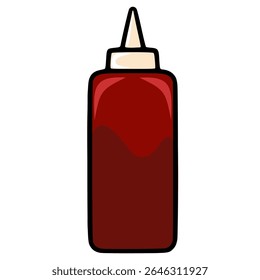 This vector illustration showcases a stylized bottle of dark red sauce or condiment, featuring a pointed cap and a subtly wavy fill line, suggesting a smooth, viscous texture.