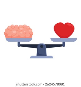 This vector illustration shows a balance comparing the values of love and logic