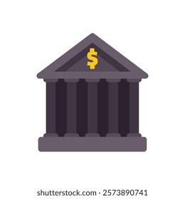 This vector illustration shows a bank building with columns, representing finance, business, and wealth