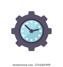 Esta Ilustración vectorial muestra el concepto de gestión del tiempo, con una esfera de reloj fusionándose con una rueda dentada