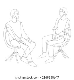 This vector illustration shows a dialogue between two young people on an white background.