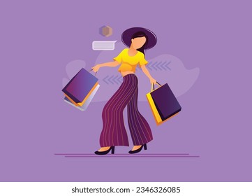 this vector illustration shows girl shopping. this is 2d flat illustration for web and animation.