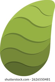 This vector illustration shows a green leaf with smooth wavy lines and gradient shading, representing nature and eco themes in a simple style, conveying calm and freshness.