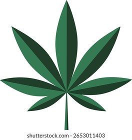 This vector illustration shows a green cannabis leaf with a simple design suitable for botanical or herbal themes, presented in a clean modern style. Calm and natural.