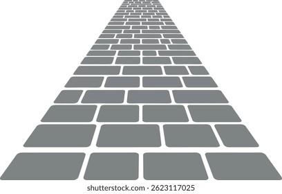 Esta Ilustración vectorial muestra un largo pavimento de ladrillo gris que se extiende a lo lejos con un efecto de perspectiva sobre un fondo blanco. Minimalista y limpio.