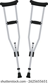 This vector illustration shows a pair of medical crutches designed for injury support and aiding mobility. The image is simple and clear, conveying health and recovery. Calm.