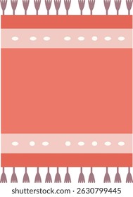 This vector illustration shows a red and beige decorative carpet with tassels in flat style, ideal for home decor and textile design projects, creating a cozy and warm mood.