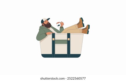 This vector illustration shows a relaxed man in a cooler.