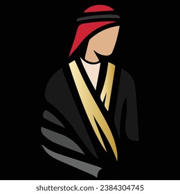 This vector illustration shows a silhouette of a middle eastern man wearing a traditional outfit.