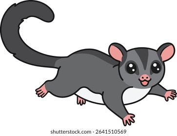 This vector illustration shows a sugar glider in a playful pose with detailed features and soft colors, capturing the essence of this small marsupial in a charming way. Cheerful mood.