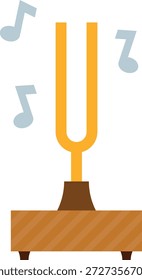 Diese Vektorgrafik zeigt eine Stimmgabel auf einem Resonanzkasten, die Ton, Tonhöhe und musikalische Abstimmung symbolisiert. Das Bild, das häufig für Stimminstrumente und Akustikunterricht verwendet wird, steht für Harmonie, Vibration und musikalische Bildungskonzepte.