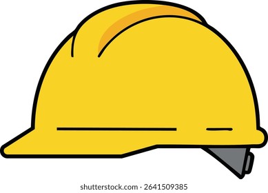 This vector illustration shows a yellow construction safety helmet used for worker protection in industrial environments, emphasizing safety and reliability, 