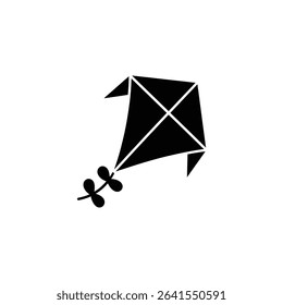 This is a vector illustration of a simplified kite, shown in black against a plain white background, featuring a stylized tail with clover-like ornaments.