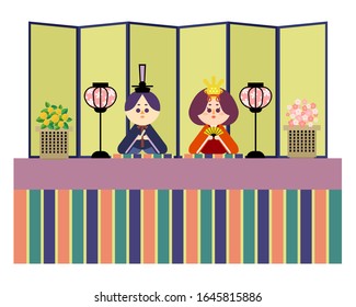 This is a vector Illustration of a single altar and hina dolls.