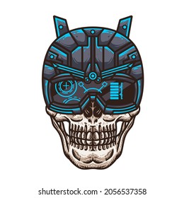 This vector illustration is a skull with a robot theme.