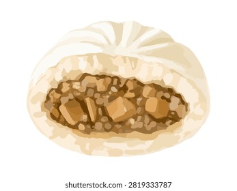 This is a vector illustration of a steamed meat bun cut in half. It can be used as a graphic or explanatory element for hot snack menus found in Japanese convenience stores.