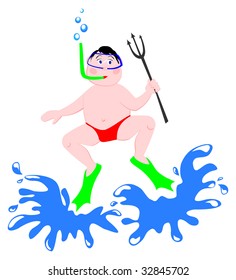 This vector illustration is a sub in armed with spear.