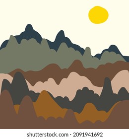 This is a vector illustration of sunset in mountains
