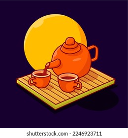 This vector illustration of a teapot and cup is perfect for any project related to tea, coffee, or hospitality