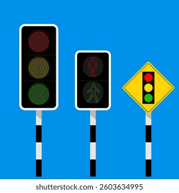 This is a vector illustration of traffic lights and traffic lights road sign. 