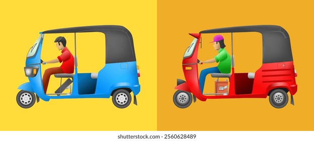 This is a vector illustration of tuk-tuk (three wheeler). These are two popular models of tuk-tuks widely used in Asian countries like Sri Lanka, and India. Tuk-tuks are  popular as taxi in Sri Lanka.