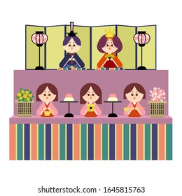This is a vector illustration of a two-tiered altar and hina dolls.