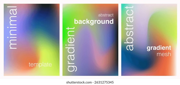 This vector illustration uses a gradient mesh style with soft-focus effects. Vivid colors—yellow, green, blue, purple, orange —blend smoothly, creating a trendy, modern backgrounds.