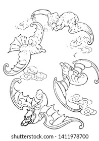 This is a vector illustration of various mythical beasts