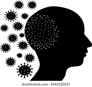 This vector illustration visualizes the complex interplay between mental health and a coronavirus outbreak.