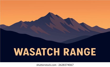 This vector illustration of the Wasatch Range captures the towering mountains and snow-capped peaks that dominate the landscape
