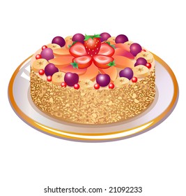 This is a vector illustration  of wonderful  pie with nuts and berries on a plate