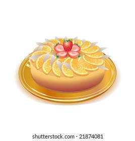 This is a vector illustration  of wonderful  pie with orange  and strawberries on a plate