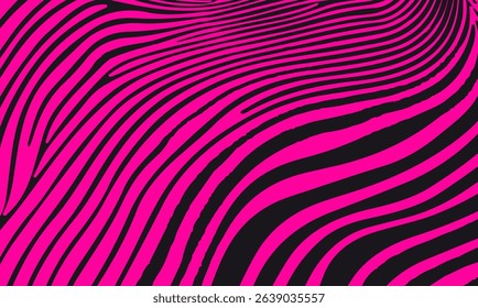 This vector illustration in Y2K style features bold pink and black wavy stripes. The design uses abstract organic shapes, creating a vivid, trendy, and dynamic visual with a striking optical effect.