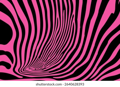 This vector illustration in Y2K style features bold pink and black wavy stripes. The design uses abstract organic shapes, creating a vivid, trendy, and dynamic visual with a striking optical effect.