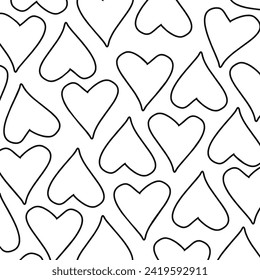 This is a vector image of black abstract graffiti with hearts. one line vector drawing.