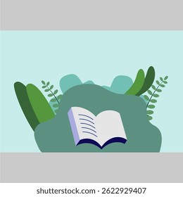 Esta é uma imagem vetorial de um livro e fundo de folha verde adequado para uso em desenhos de fundo, dia do livro, banners, cartazes, livrarias, livros impressos, capas de livros, folhetos, fundos de apresentação