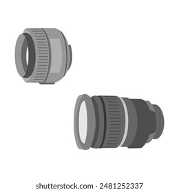 This is a vector image of a bundled zoom lens, suitable for icons or logos, content images, banners, posters, advertisements for camera spare parts, camera shops, advertising images, product images an