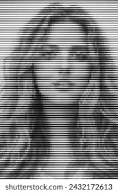 This vector image captures a woman's essence with a unique effect, blending smooth lines and bold contours with abstract elements for a dynamic expression.