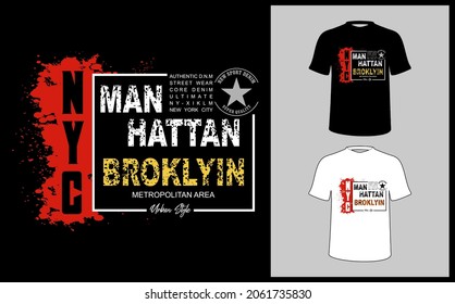 This vector image contains the words "NYC, MANHATTAN, BROKLYN" and a star. This image can be used for a t-shirt, or for any print.