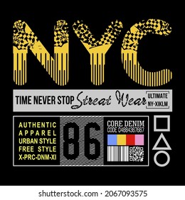 This vector image contains the words "NYC STREET WEAR" and some supporting syllables.
This image can be used for t-shirts or other graphic purposes.