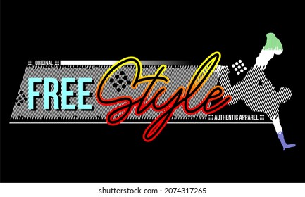 This vector image contains the words "FREE STYLE" and several supporting syllables.  This image can be used for t-shirts or other graphic purposes. Full editable.