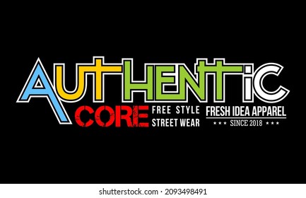 This vector image contains the words "AUTHENTIC CORE".  This image can be used for t-shirts or other graphic purposes.