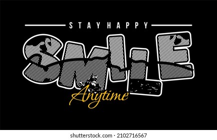 This vector image contains the words "SMILE" and several supporting syllables.  This image can be used for t-shirts or other graphic purposes.