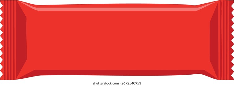 This vector image depicts a red snack bar wrapper with detailed shading and a glossy finish, emphasizing a clean and modern packaging design. The style is vibrant and appealing.