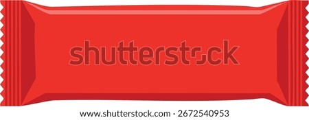 This vector image depicts a red snack bar wrapper with detailed shading and a glossy finish, emphasizing a clean and modern packaging design. The style is vibrant and appealing.