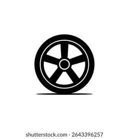 Esta imagem vetorial mostra uma roda de carro preta com um design de cinco raios, em um fundo branco limpo. A ilustração minimalista é ideal para vários usos.