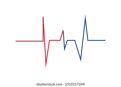 This vector image displays a heartbeat line in red and blue on a white background, symbolizing medical monitoring, heart health, or cardiovascular care.